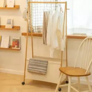 이동식 원목 스탠드 옷걸이 우드 선반 행거