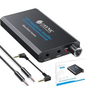 [미국배송] ESYNIC 16-300 베이스 헤드폰 앰프 휴대용 - 스위치-알루미늄 합금 케이스 및 MP3/폰/PC/노트북/자동차용 12시간 재생 시간 0.005% THD(3.5MM AUX)의 충전식 3.5MM 하이파이 오디오