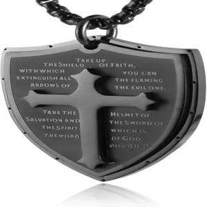 헤즈만 신 에베소서 방패 갑옷 6 16-17 페이스 크로스 스테인리스 스틸 펜던트 목걸이