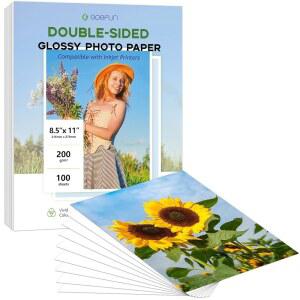 양면 광택 사진 용지 8.5x11, Goefun 200 GSM/54 LB 잉크젯 프린터 용지로 달력, 메뉴, 칩 백 및 제작용 100 시트용 염료