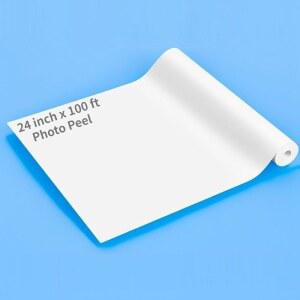 RCdepot1-1 x 24인치 100피트 매트 포토 필 스티커 종이 롤 인쇄 가능 접착 비닐 방수 2인치 코어, 잉크젯 프린트 표지판 및 스틱 데칼 라벨 부착 PVC DIY 학교