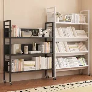 이동식 책장 북카트 2단 책선반 이동식 북 트롤리 화이트 거실 수납
