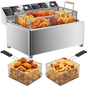 워터엘포 전기 칠면조 튀김기 상업용 3600W27.4QT, 타이머 26L 딥 가변 트윈 실린더 13.7QT*2 급속 가열