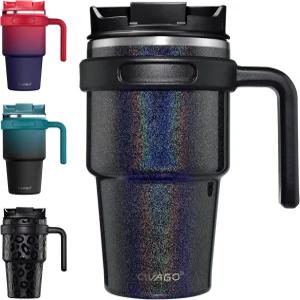 뚜껑과 빨대가 있는 CIVAGO 20온스 텀블러 머그잔 손잡이가 단열 여행용 커피 이중 벽 스테인리스 진공