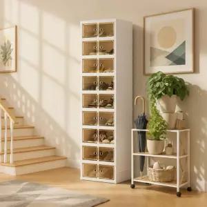 타이카나 접이식 신발 정리함 보관함 옷장용 휴대용 초대형 신발장 자석 투명 도어와 바퀴가 있는 9단 18개