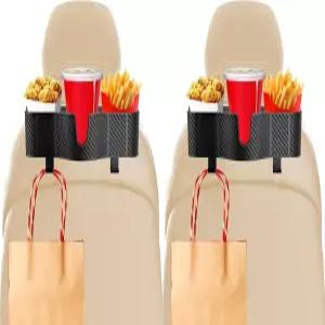 3.7인치 뒷좌석 컵 홀더가 장착된 3-in-1 자동차 헤드레스트 정리함 후크가 좌석 등받이 정리함(2개)