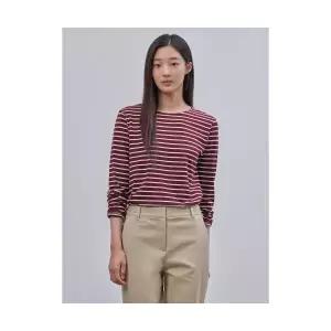 [국내매장정품] 빈폴 BEANPOLE LADIES [Essential] 스트라이프 긴소매 기본 티셔츠 와인 (BF4741E03Z) BF47