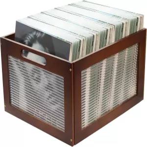 MinBoo 비닐 레코드 보관함 - 80개 이상의 LP 앨범 아크릴 및 대나무가 포함된 12인치 정리함 가정용