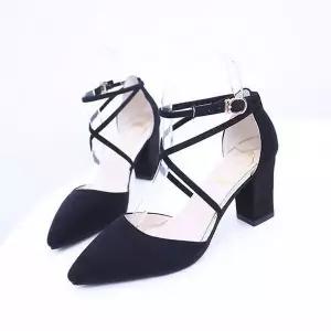 [하프클럽/]스트랩 통굽 여성힐 스웨이드 3컬러 스틸레토 펌프스힐