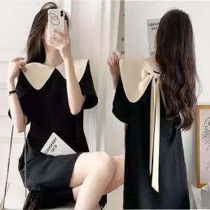 여자 여름원피스 블랙 배색 하객 니트원피스 미니원피스 빅카라 미니 원피스