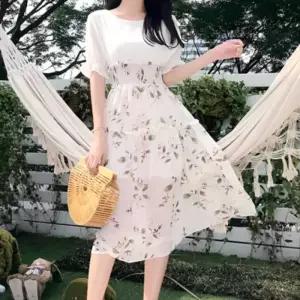 프릴소매 카라넥 패턴원피스 브이넥원피스 체크원피스 바캉스룩 쉬폰