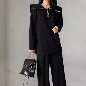 [신세계라이브쇼핑][옷자락] 여성 기모 세일러카라 티셔츠와 와이드 팬츠 세트