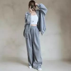 여성 폴리 스판 기모 안감 루즈핏 자켓 세트