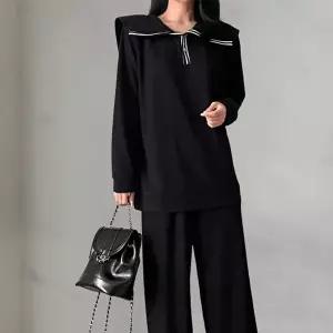 [옷자락]여성 기모 세일러카라 티셔츠와 와이드 팬츠 세트