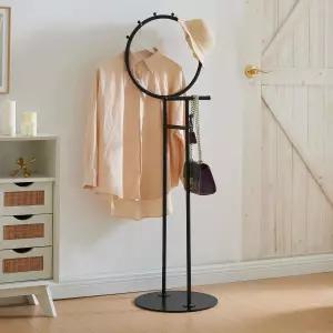 킹스 브랜드 가구 체스카 수트 발렛 스탠드 원형 프레임 - 타이 재킷 옷 후크 프리스탠딩 의류 정리함 블랙