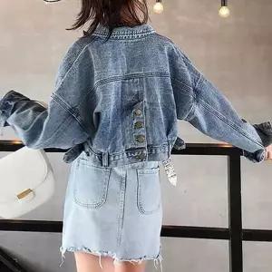 백버튼 루즈핏 크롭 청자켓 하이틴 데님 아우터 스트릿 데일리룩