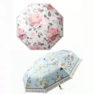 [하프클럽/]우드 플라워 베스트 손잡이 심플 3단 접이식 양산 휴