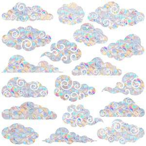 AREAWA 레인보우 클라우드 창문 클링 - 접착식 비닐 데칼 18개, 버드 스트라이크 디펜스, 유리문용 스티커, 재사용 가능, 실내용