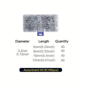 160개  팝 리벳 모음 키트  알루미늄 세트 8가지 크기  금속용 블라인드 정리함 포함