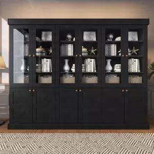 바이레 71인치 높이의 농가 주방 팬트리 유리문이 있는 대형 수납장 3개 세트 조절 가능한 선반 거실 식당