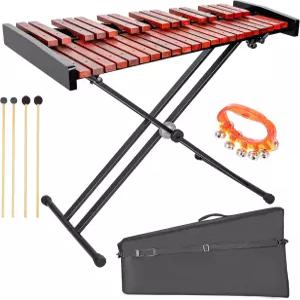 37 노트 자일로폰 전문가용 나무 글로켄스필 높이 조절 스탠드 망치 4개 핸드벨 및 휴대용 가방(40.6인치)