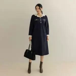 [66-110] 러핀 기모 더블 카라 배색 원피스