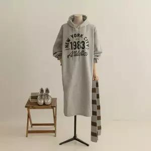 [66-120] 페시 캐주얼 기모 후드 원피스