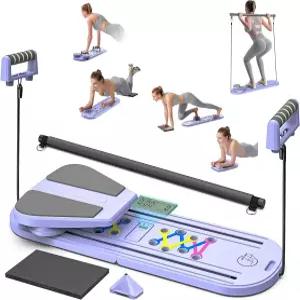 접이식 5-in-1 휴대용 필라테스 보드 - 저항 밴드가 있는 가정용 키트 복근 코어 허벅지 및 전신 훈련을