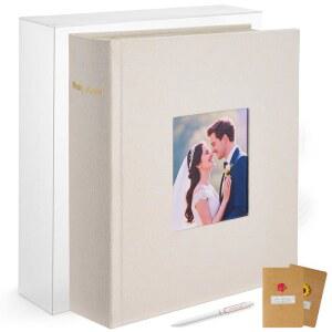 웨딩 사진 앨범, 로즈 메모, 핸드메이드 린넨 & 골드 포일 앨범 북, 기념일 프리미엄 선물 세트 포함 200 4