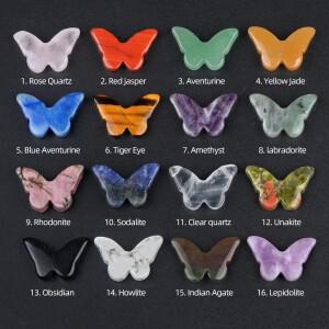 미니 소형 호환 천연 차크라 석영 자수정 호랑이 눈 돌 조각 크리스탈 레이키 치유 나비 입상 20x30mm