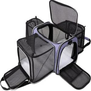 배글러 고양이 캐리어 가방 항공사 승인 반려동물 소프트 사이드 펫 트래블 5 도어 개방 3 플리스 패드