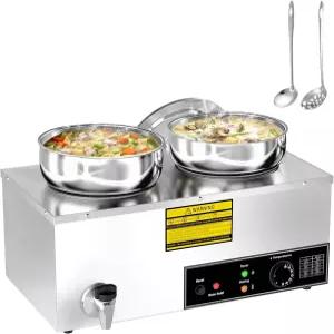ZMRTDWO 수프 워머 2X7.4QT 스테인리스 원형 냄비 음식 86°F~185°F 조절 가능 배수 수도꼭지가 있는