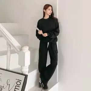 여성 겨울 기모 무지 맨투맨 티셔츠 카고 팬츠 트레이닝 세트 PST0470S 빅사이즈 루즈핏