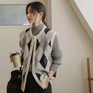 테니 이중직 아가일 니트베스트