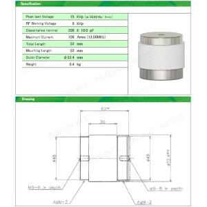 9kVp 200pF 108Arms 13.56MHz 고정형 진공 커패시터 SCF-152H52WR