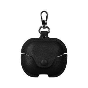 [미국배송] 삼성호환 삼성제품호환 버즈 3 프로 케이스 및 열쇠고리가 있는 케이스와 호환되는 가죽 케이스 스타일리시한 레트로 무선 충전 보호 헤드폰 커버 (블랙)