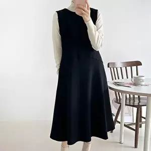 [옷자락]여자 겨울하객룩 플레어 절개 민소매 기모 롱원피스