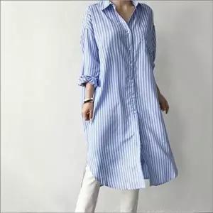 고품질 베이직 줄무늬 여성 셔츠원피스 스트라이프롱남방 롱기장 (WFKBX4X)