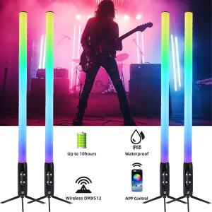 4피스 방수 IP65 배터리 픽셀 무선 DMX RGB LED 튜브 라이트 야외 DJ 이벤트 쇼 웨딩 무대 디스코 파티 조