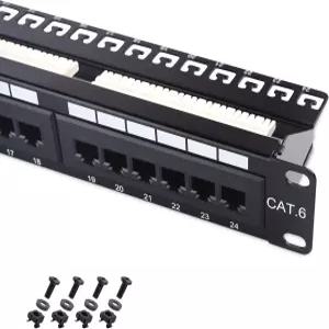 [UL 목록] 케이블 매터스 24 포트 패치 패널 랙마운트 또는 19인치 월 마운트(서포트 바 포함) 10 기가비트