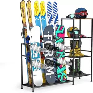 매닝 프리스탠딩 스노보드 랙 스키 4켤레 3팩 부츠 폴 고글 헬멧 등을 보관할 수 있는 홀더 차고 창고