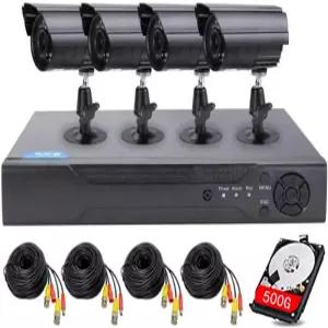 4CH DVR 유선 CCTV 시스템(4pcs 1080P 금속 방수 감시 카메라 포함) 실내 실외 24시간 및 7일 녹화(500GB