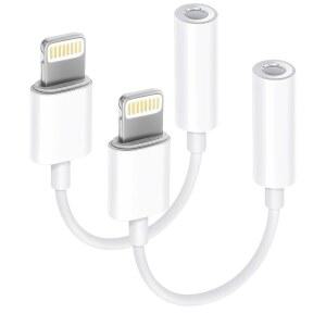 [미국배송] [애플호환 MFI 인증] 2팩 라이트닝에서 3.5MM 헤드폰 잭 어댑터 아이폰호환 AUX 어댑터 컨버터 동글 오디오 케이블 14 13 12 11 X XS 8 7과 호환됨