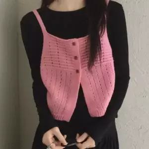 은창크로셰 스트랩 니트 베스트 조끼 니트 조끼 여성 봄 가을 겨울 보온 사무실 실내 오버핏 베스트 상의