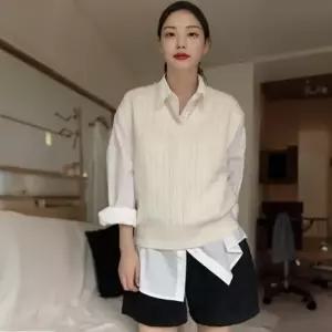 가을 겨울 여자 루즈핏 V넥 꽈배기 니트조끼 예쁜 베스트 정장조끼