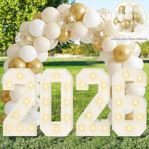 졸업식 장식, 2 3피트 조명, 2026년 숫자, 30개의 화이트 골드 풍선, 스쿨 칼리지 장식용 파티 생일 결혼식 크리스마스를 위한 편지 표지판