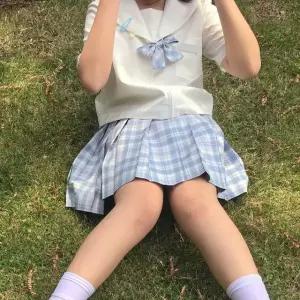 학생복 기장선택 교복 체크패턴 교복치마 애쉬블루 (WFKC2UA)