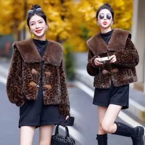 여성용 가죽 자켓 퍼 일체형 코트 겨울 루즈핏 도톰 빅 터틀 밍크 털 레오파드 에코 KS4