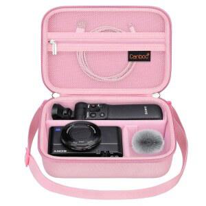 [미국배송] 소니 ZV-1F / ZV-1 ZV-1II 브이로그 디지털 카메라 및 브이로거 액세서리 키트 삼각대용 캔복 휴대용 케이스 스트랩이 달린 여행용 보관 가방 메시 포켓 핏 케이블 핑크