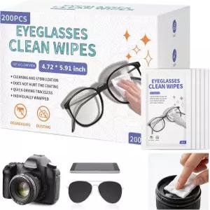 [200팩] 대형 안경 클리너 안경용 렌즈 물티슈 미리 적신 개별 포장 청소 카메라 휴대폰 컴퓨터 노트북